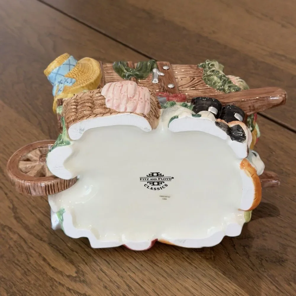 Fitz and Floyd English Garden Bunnies Wheelbarrow Cookie Jar Spring Vintage 1996